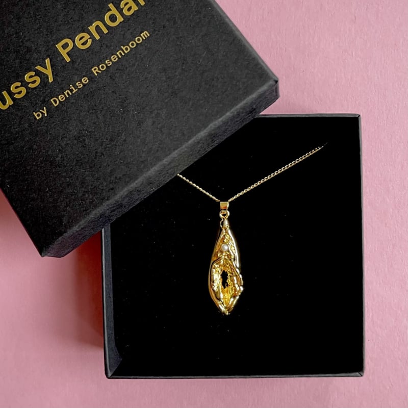 Gold-Plated Pussy Pendant with Pearl